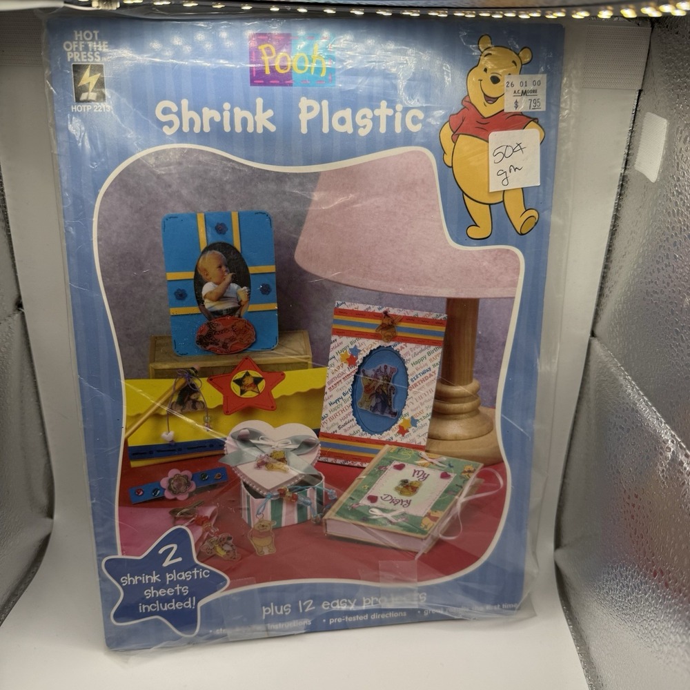 Vintage Winnie The Pooh Shrink Plastic Craft Kit Sealed Disney Kids DIY Gift
